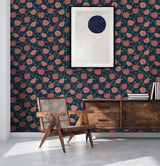 Poppy Field Navy Pink Peel & Stick Wallpaper with Bohemian Botanical Floral - NuWallpaper JHS5028