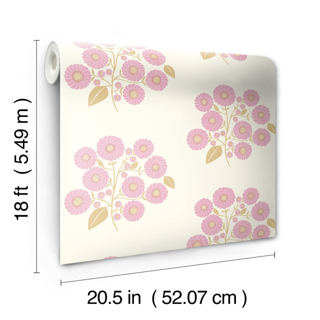 StrawFlower Lilac Sienna Peel & Stick Wallpaper with Bohemian Botanical Floral Pattern - NuWallpaper JHS5029