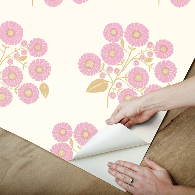 StrawFlower Lilac Sienna Peel & Stick Wallpaper with Bohemian Botanical Floral Pattern - NuWallpaper JHS5029