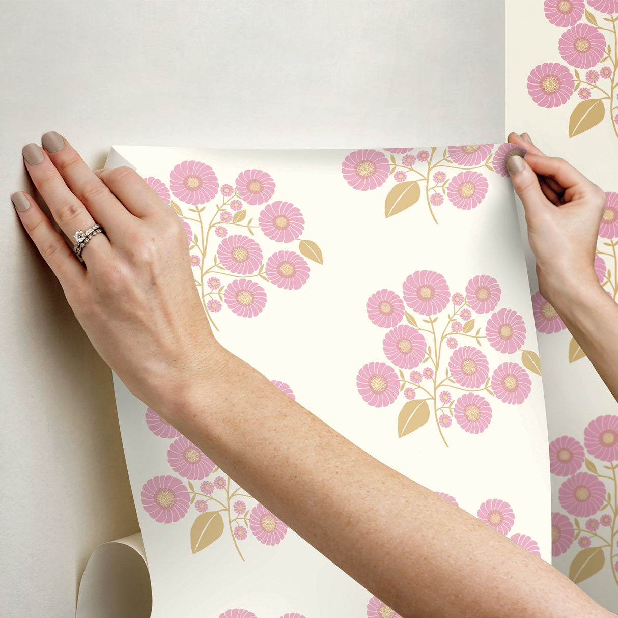 StrawFlower Lilac Sienna Peel & Stick Wallpaper with Bohemian Botanical Floral Pattern - NuWallpaper JHS5029