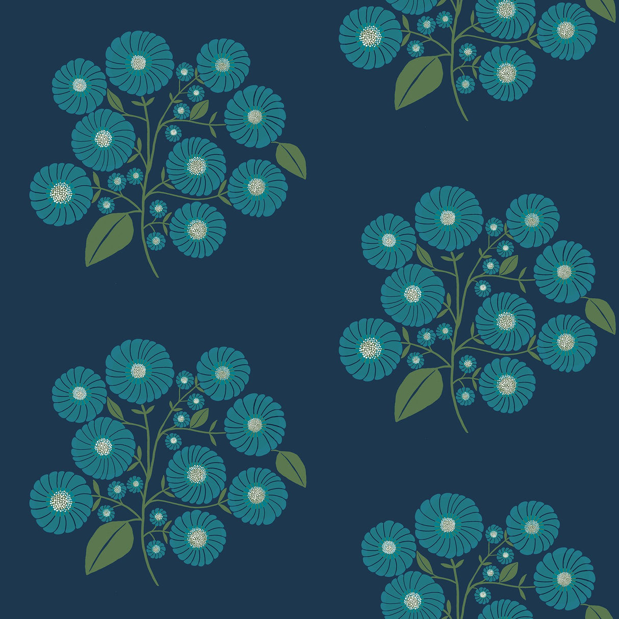 StrawFlower Navy Aqua Peel & Stick Wallpaper with Botanical Bohemian Floral Pattern - NuWallpaper JHS5030