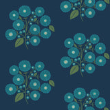StrawFlower Navy Aqua Peel & Stick Wallpaper with Botanical Bohemian Floral Pattern - NuWallpaper JHS5030