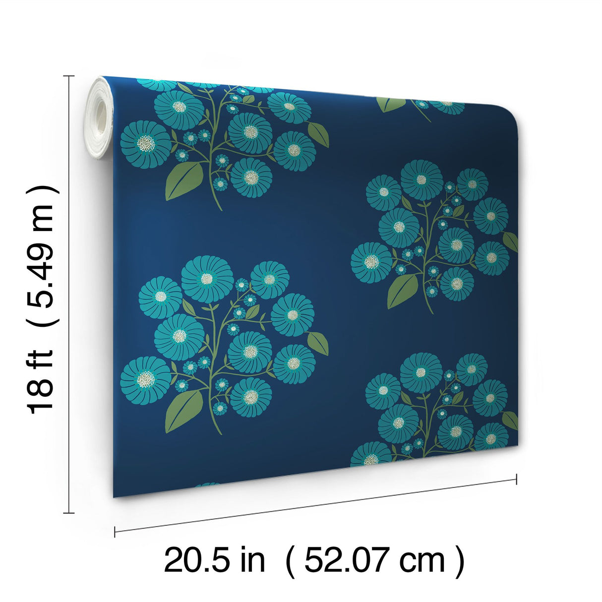 StrawFlower Navy Aqua Peel & Stick Wallpaper with Botanical Bohemian Floral Pattern - NuWallpaper JHS5030