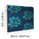StrawFlower Navy Aqua Peel & Stick Wallpaper with Botanical Bohemian Floral Pattern - NuWallpaper JHS5030