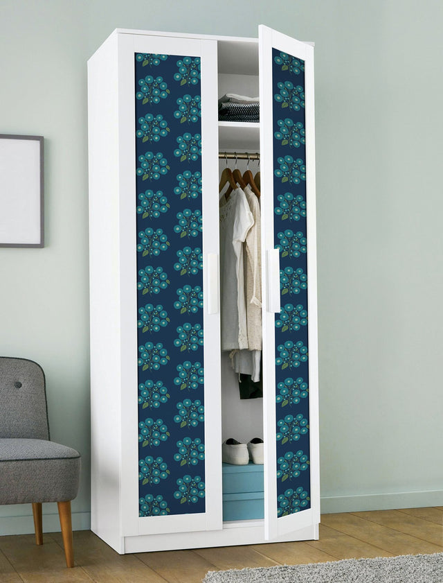 StrawFlower Navy Aqua Peel & Stick Wallpaper with Botanical Bohemian Floral Pattern - NuWallpaper JHS5030