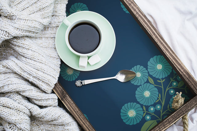 StrawFlower Navy Aqua Peel & Stick Wallpaper with Botanical Bohemian Floral Pattern - NuWallpaper JHS5030