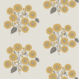 StrawFlower Mustard Grey Peel & Stick Wallpaper with Bohemian Botanical Floral Pattern - JHS5031