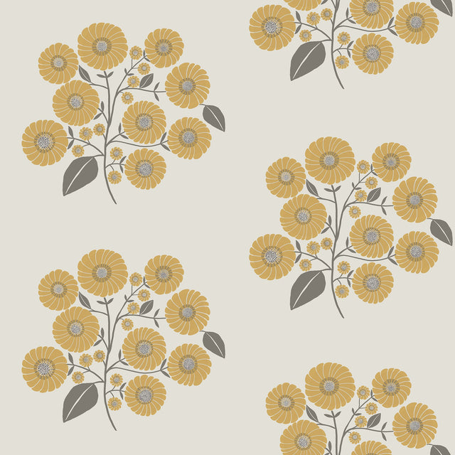 StrawFlower Mustard Grey Peel & Stick Wallpaper with Bohemian Botanical Floral Pattern - JHS5031