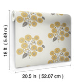 StrawFlower Mustard Grey Peel & Stick Wallpaper with Bohemian Botanical Floral Pattern - JHS5031