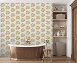 StrawFlower Mustard Grey Peel & Stick Wallpaper with Bohemian Botanical Floral Pattern - JHS5031