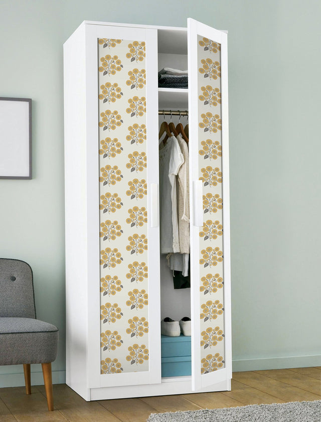 StrawFlower Mustard Grey Peel & Stick Wallpaper with Bohemian Botanical Floral Pattern - JHS5031