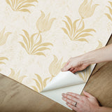 Parrot Tulip Mustard Peel & Stick Wallpaper with Botanical Floral Pattern, Bohemian Style - JHS5032