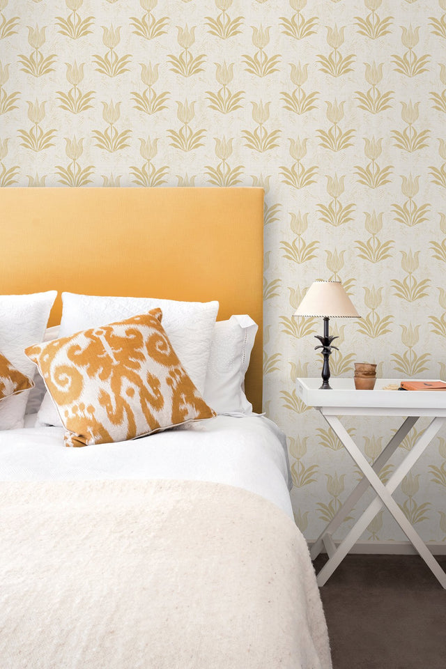 Parrot Tulip Mustard Peel & Stick Wallpaper with Botanical Floral Pattern, Bohemian Style - JHS5032