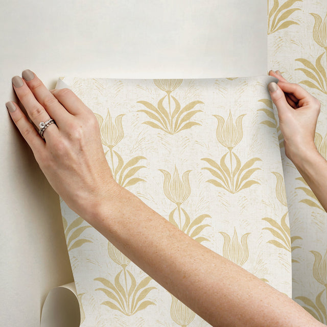 Parrot Tulip Mustard Peel & Stick Wallpaper with Botanical Floral Pattern, Bohemian Style - JHS5032
