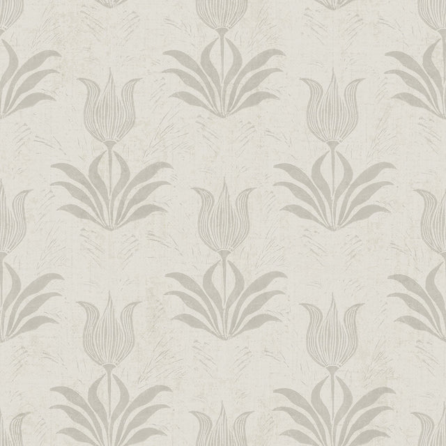 Parrot Tulip Grey Peel & Stick Wallpaper with Botanical Floral Motif, Bohemian Style - NuWallpaper JHS5033