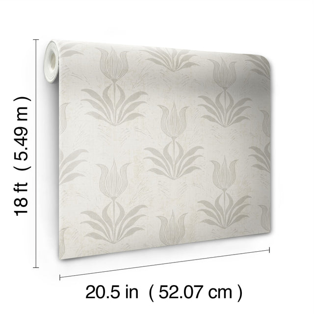 Parrot Tulip Grey Peel & Stick Wallpaper with Botanical Floral Motif, Bohemian Style - NuWallpaper JHS5033