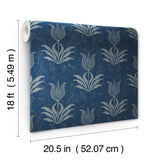 Parrot Tulip Navy Peel & Stick Wallpaper with Botanical Floral Motif - NuWallpaper JHS5034