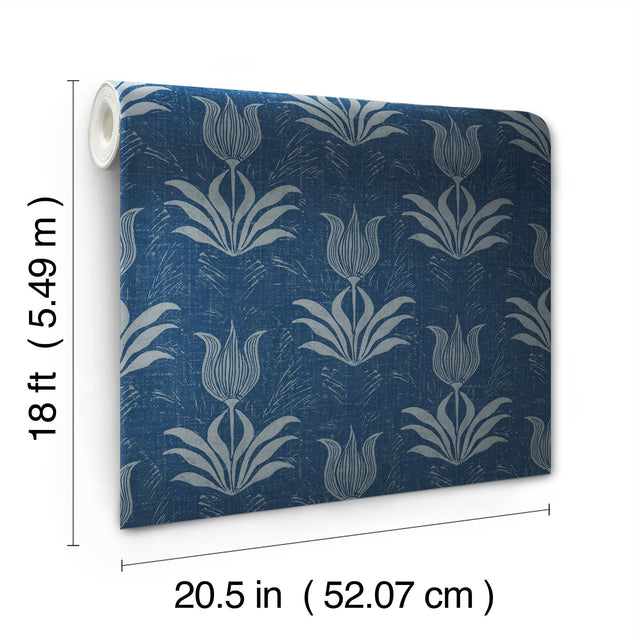 Parrot Tulip Navy Peel & Stick Wallpaper with Botanical Floral Motif - NuWallpaper JHS5034