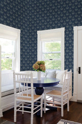 Parrot Tulip Navy Peel & Stick Wallpaper with Botanical Floral Motif - NuWallpaper JHS5034