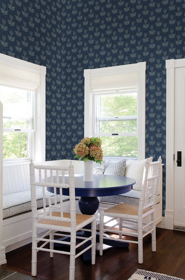 Parrot Tulip Navy Peel & Stick Wallpaper with Botanical Floral Motif - NuWallpaper JHS5034