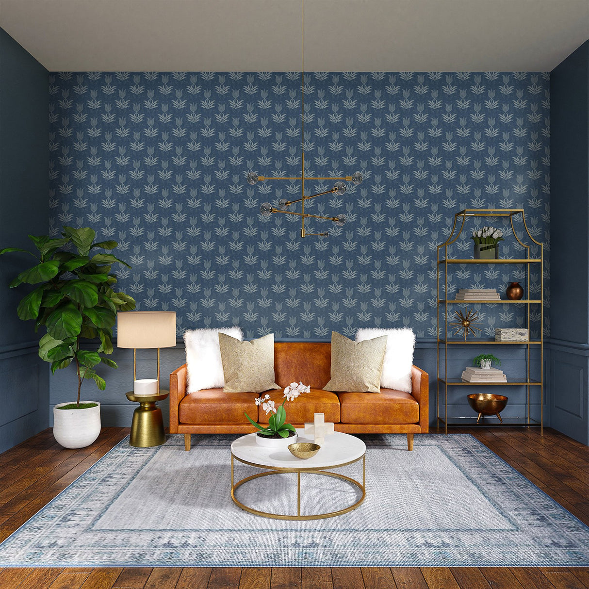 Parrot Tulip Navy Peel & Stick Wallpaper with Botanical Floral Motif - NuWallpaper JHS5034