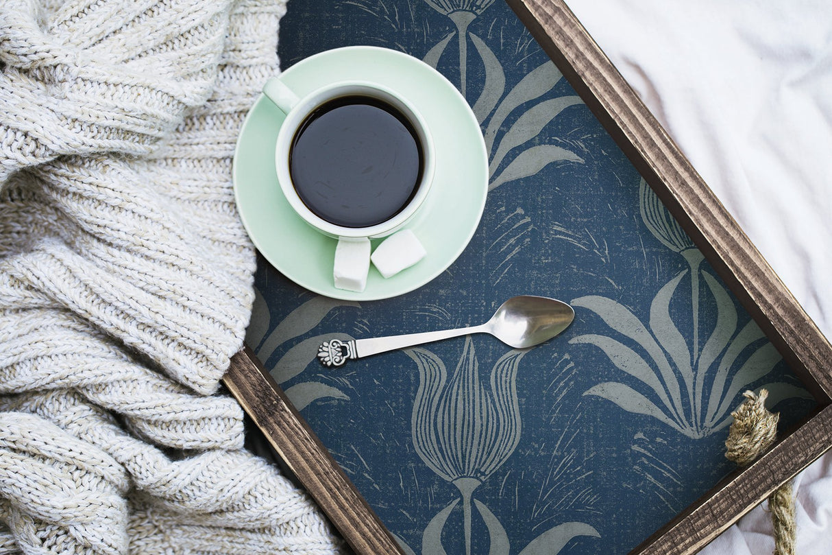 Parrot Tulip Navy Peel & Stick Wallpaper with Botanical Floral Motif - NuWallpaper JHS5034