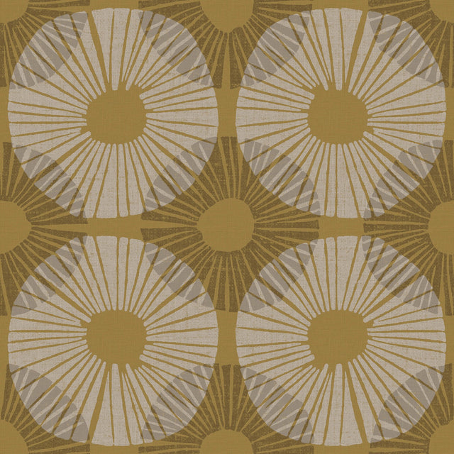 Superbloom Mustard Peel & Stick Wallpaper with Bohemian Medallions - NuWallpaper JHS5035