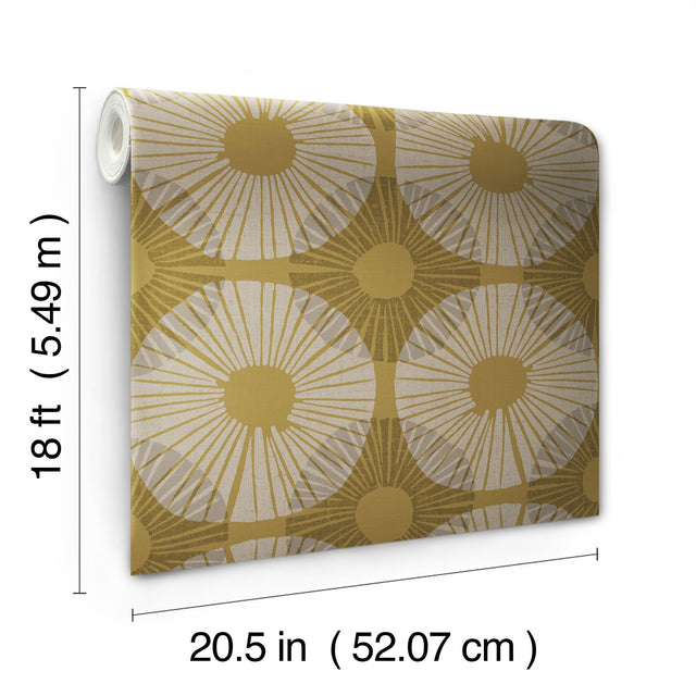 Superbloom Mustard Peel & Stick Wallpaper with Bohemian Medallions - NuWallpaper JHS5035