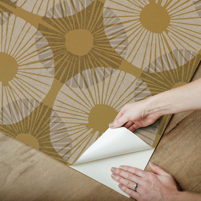 Superbloom Mustard Peel & Stick Wallpaper with Bohemian Medallions - NuWallpaper JHS5035