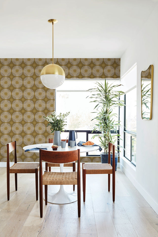 Superbloom Mustard Peel & Stick Wallpaper with Bohemian Medallions - NuWallpaper JHS5035