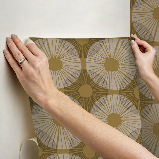 Superbloom Mustard Peel & Stick Wallpaper with Bohemian Medallions - NuWallpaper JHS5035