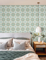 Superbloom Aqua Chocolate Peel & Stick Wallpaper with Bohemian Medallions - NuWallpaper JHS5036