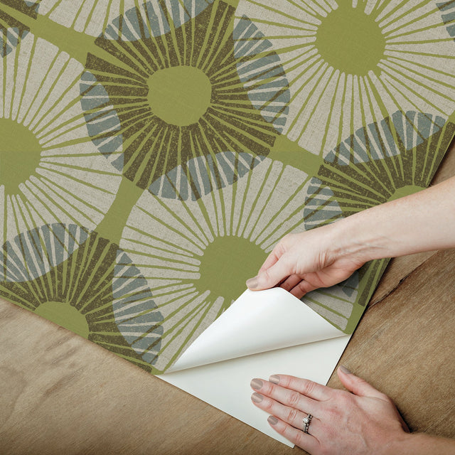 Superbloom Lime Peel & Stick Wallpaper with Bohemian Medallions Pattern - JHS5037