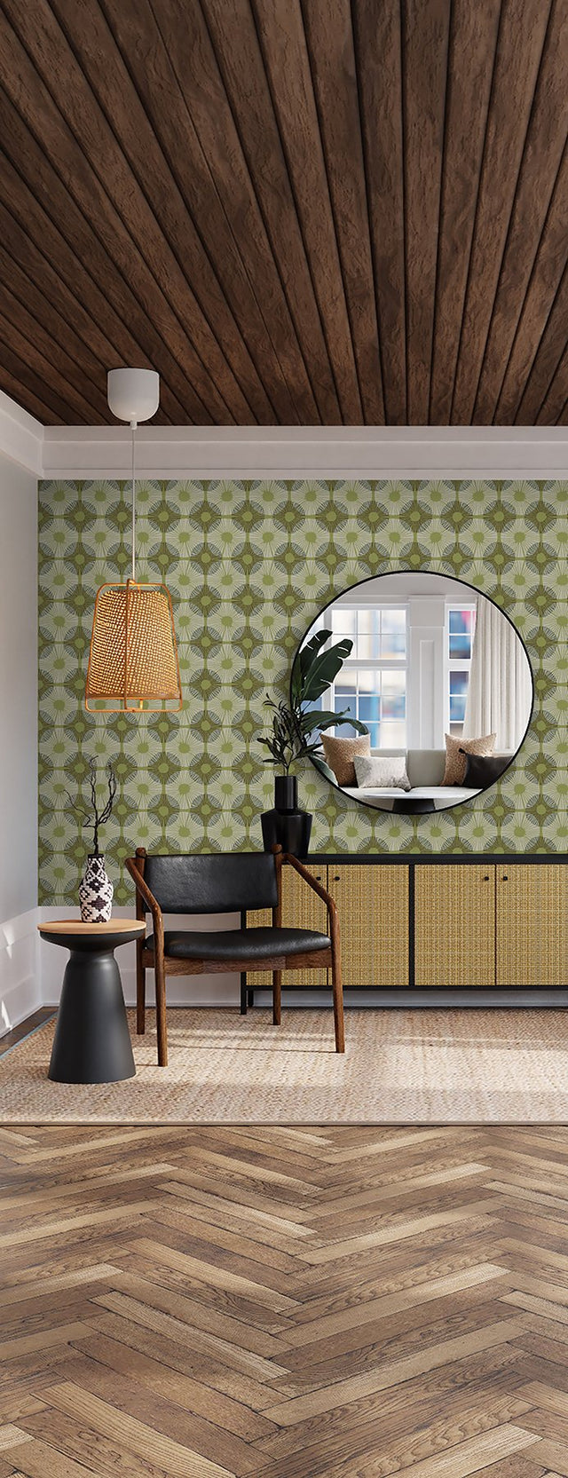 Superbloom Lime Peel & Stick Wallpaper with Bohemian Medallions Pattern - JHS5037