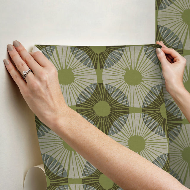 Superbloom Lime Peel & Stick Wallpaper with Bohemian Medallions Pattern - JHS5037