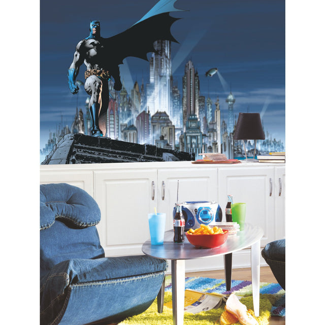 Batman Blue Chair Rail Prepasted Wall Mural with Whimsical Licensed Novelty Style - York JL1066M