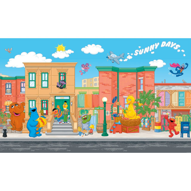 Sesame Street Chair Rail Multicolor Wall Mural with Whimsical Licensed Novelty Design - York JL1213M