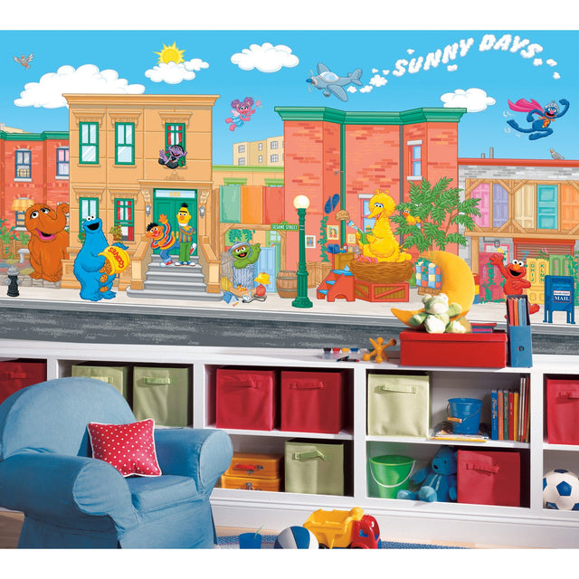 Sesame Street Chair Rail Multicolor Wall Mural with Whimsical Licensed Novelty Design - York JL1213M