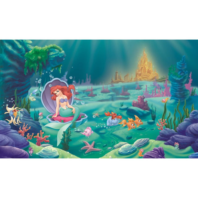 Littlest Mermaid Chair Rail Multicolor Mural with Licensed Whimsical Novelty Style - York JL1224M