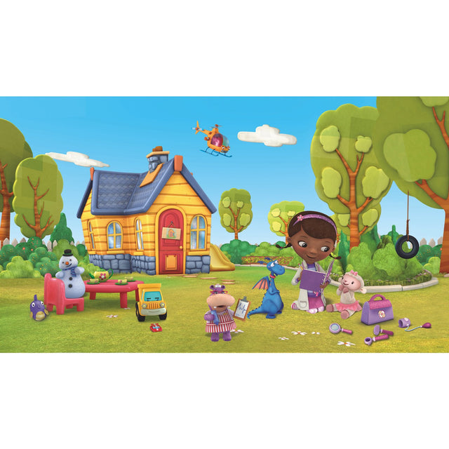 Doc McStuffins Multicolor Chair Rail Prepasted Wall Mural with Whimsical Licensed Novelty Pattern - York JL1301M