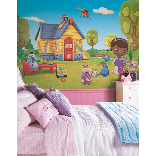 Doc McStuffins Multicolor Chair Rail Prepasted Wall Mural with Whimsical Licensed Novelty Pattern - York JL1301M