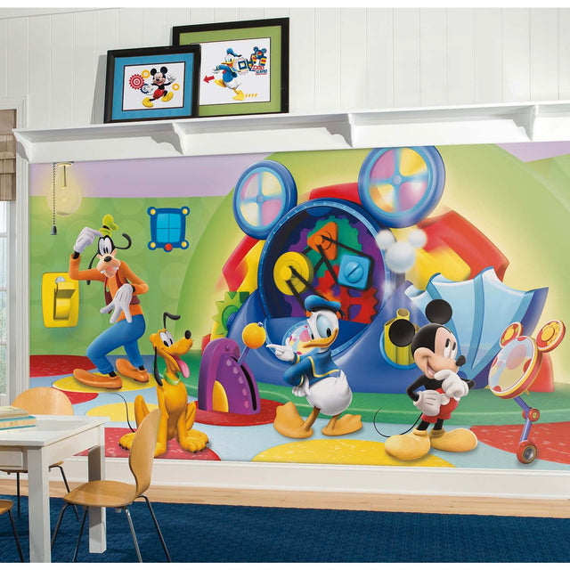 Mickey & Friends Clubhouse Capers Multicolor Chair Rail Prepasted Wall Mural  York JL1317M
