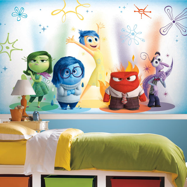 Inside Out XL Chair Rail Blue Wall Mural with Licensed Kids Novelty Pattern - York JL1368M