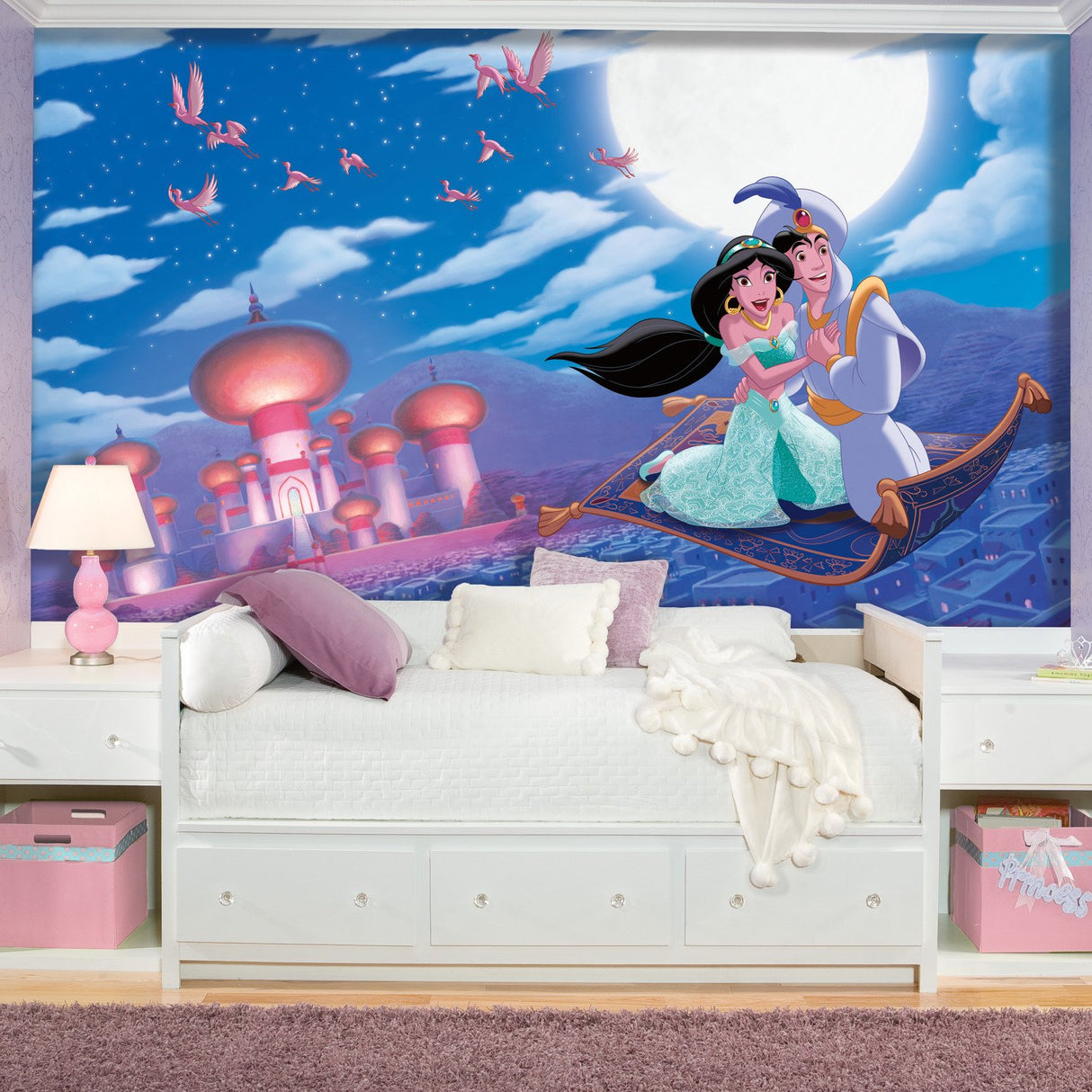 Disney Princess Aladdin A Whole New World Multicolor XL Chair Rail Prepasted Wall Mural, Whimsical Licensed Novelty - York JL1371M