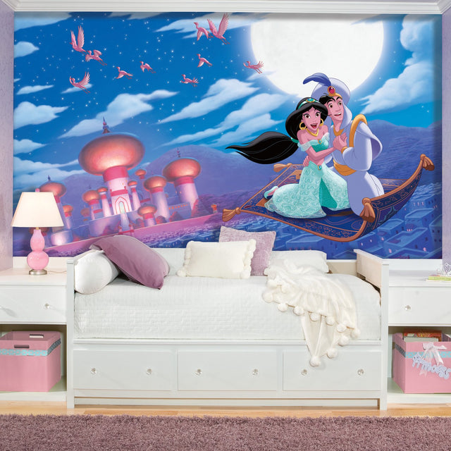 Disney Princess Aladdin A Whole New World Multicolor XL Chair Rail Prepasted Wall Mural, Whimsical Licensed Novelty - York JL1371M
