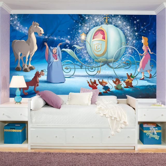 Disney Princess Cinderella Carriage Multicolor XL Chair Rail Prepasted Wall Mural - York JL1374M