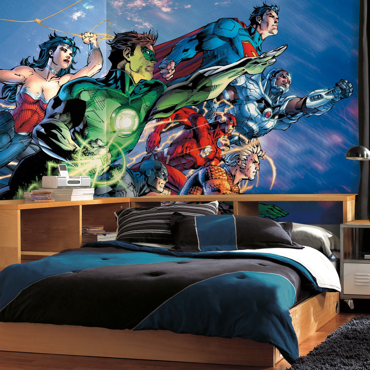 Justice League Multicolor XL Chair Rail Wall Mural with Licensed Superhero Novelty Kids Style - York JL1380M