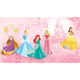 Disney Princess Enchanted Pink XL Chair Rail Wall Mural with Princesses & Castle Motif - York JL1388M