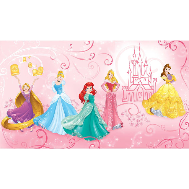 Disney Princess Enchanted Pink XL Chair Rail Wall Mural with Princesses & Castle Motif - York JL1388M
