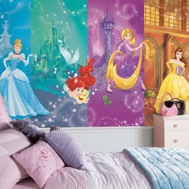 Disney Princess Scenes Multicolor XL Chair Rail Wall Mural with Whimsical Licensed Novelty Pattern - RoomMates JL1391M